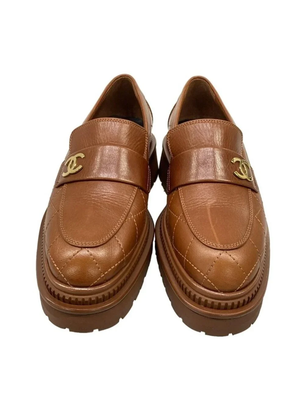 Chanel Loafers 36 C Quilted Brown Gold CC Logo